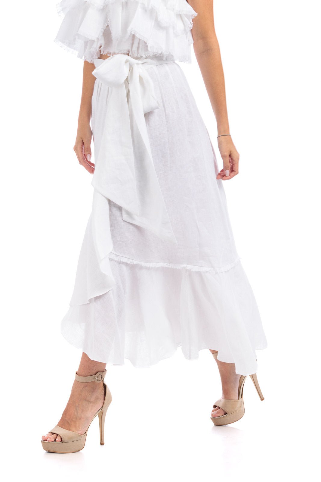 Pure Linen Raffeld Skirt With Elegant Hand - Finished Details - Linen Shirts - by CAPRI LIFESTYLE