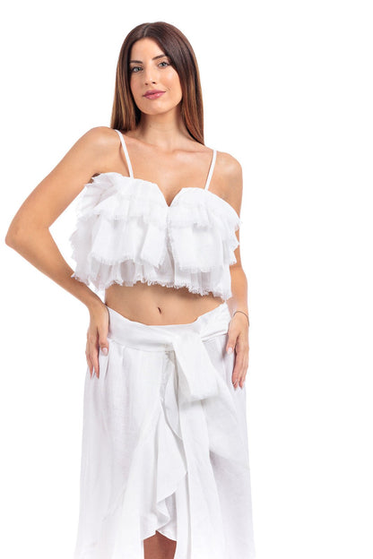 Pure Linen Raffeld Top With Elegant Hand - Finished Details - Women&