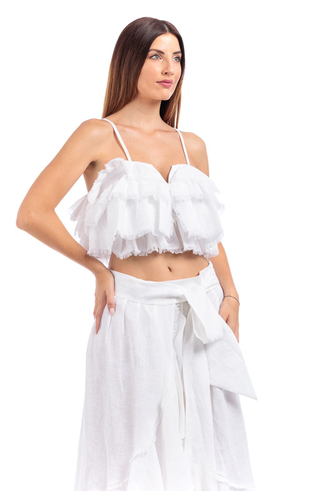 Pure Linen Raffeld Top With Elegant Hand - Finished Details - Women&