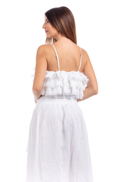 Pure Linen Raffeld Top With Elegant Hand - Finished Details - Women&