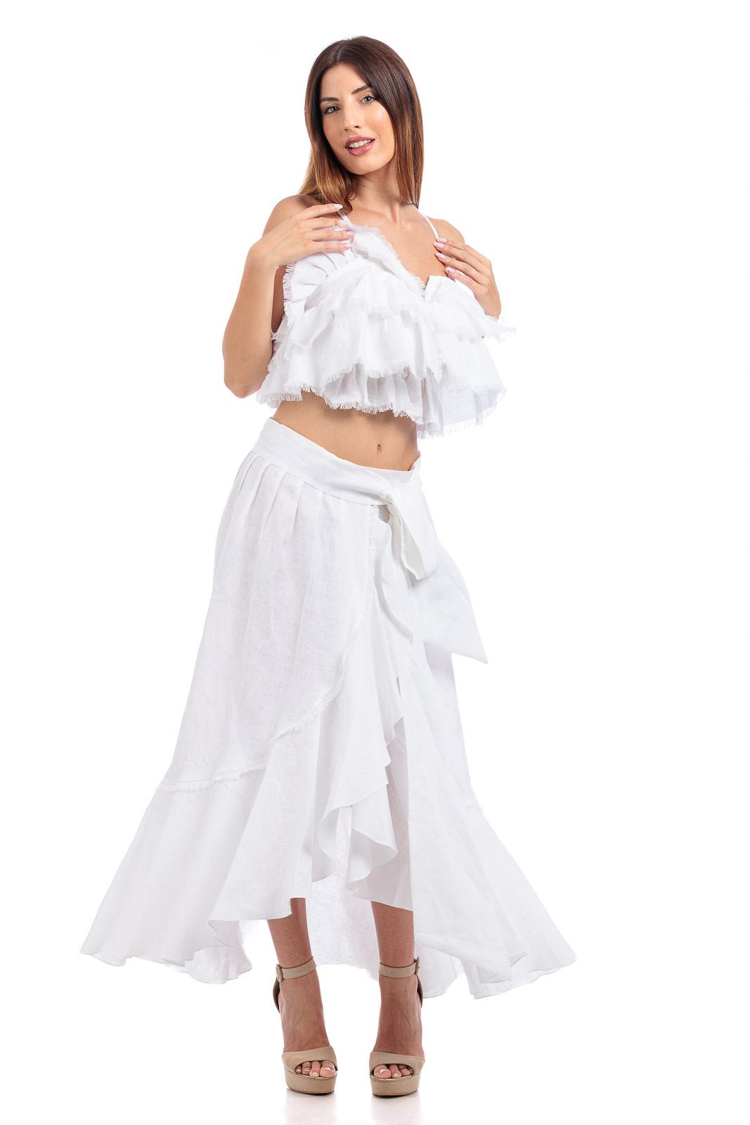 Pure Linen Raffeld Top With Elegant Hand - Finished Details - Women&