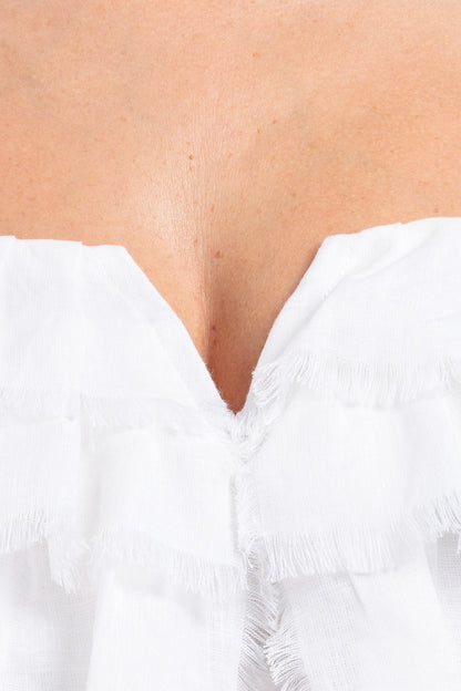 Pure Linen Raffeld Top With Elegant Hand - Finished Details - Women&