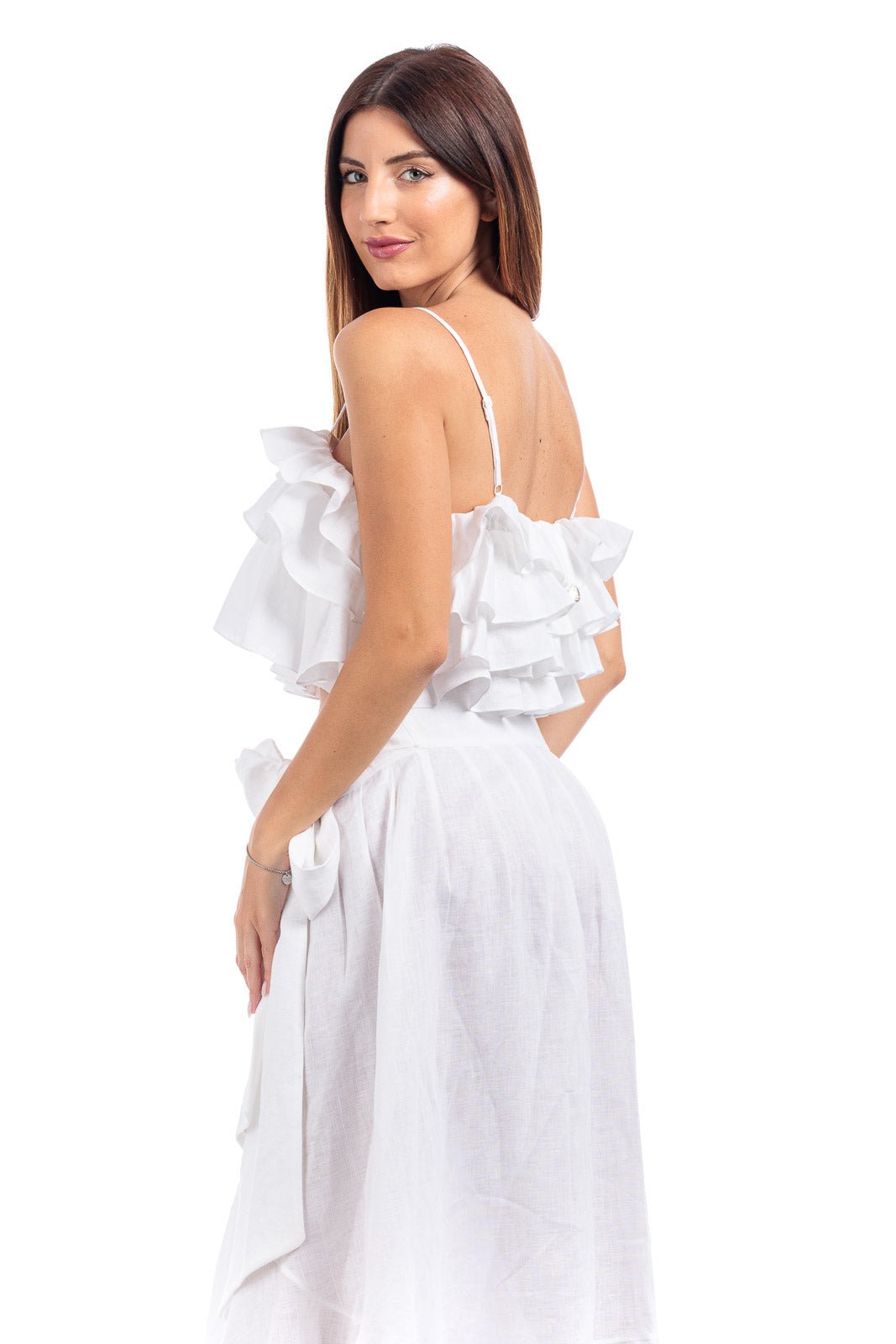 Pure Linen Raffeld Top Without Elegant Hand - Finished Details - Women&