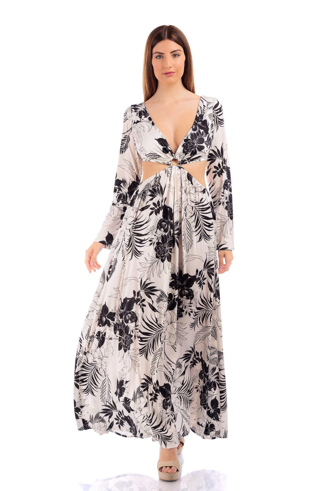 Sexy Hallow Out V-Neck Long Maxi Dress LS