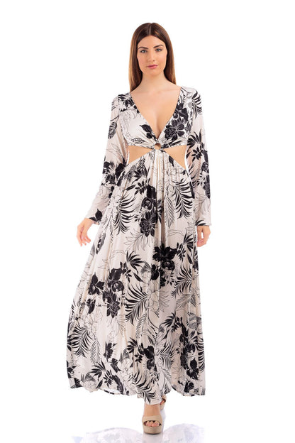 Sexy Hallow Out V-Neck Long Maxi Dress LS