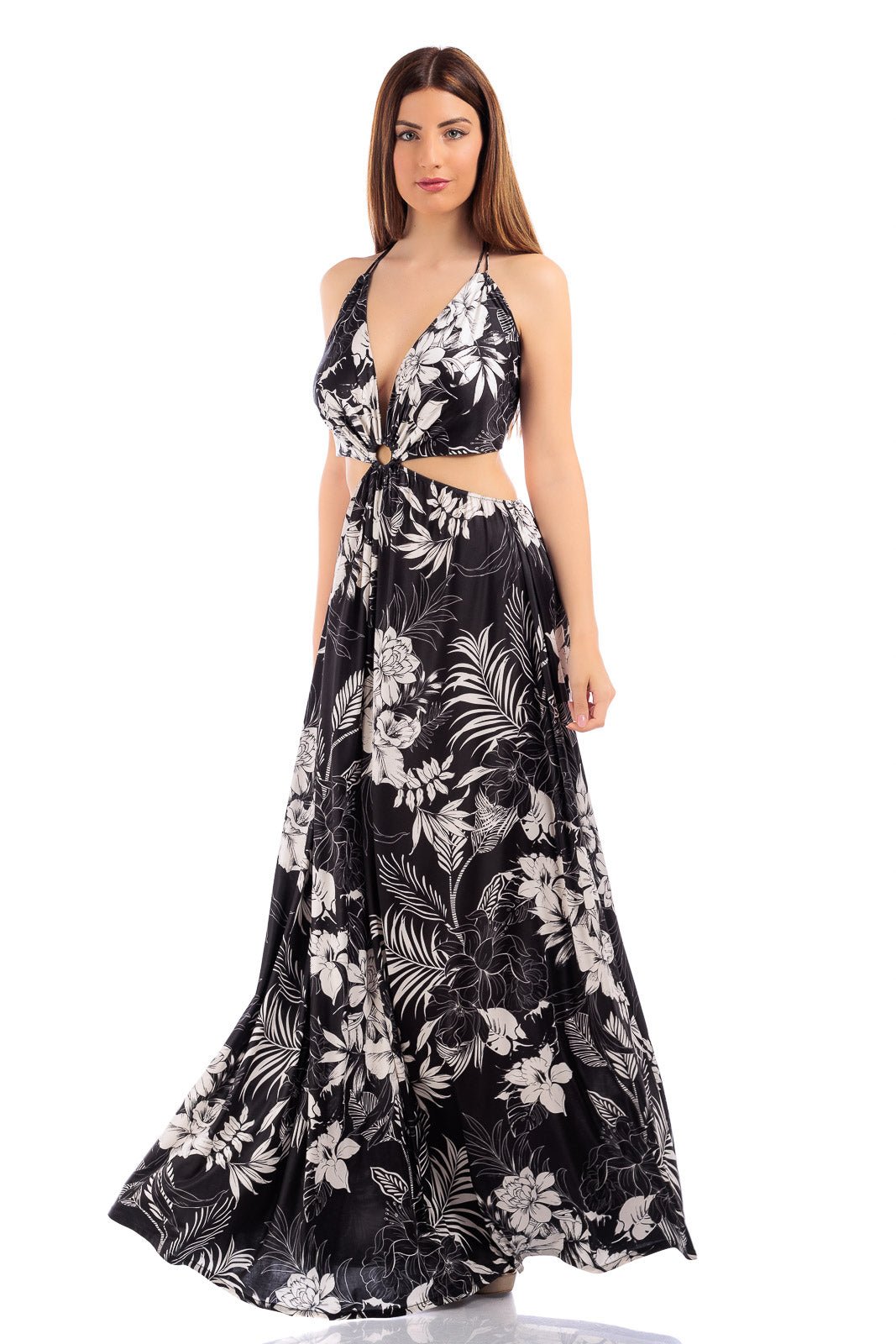 Sexy Hallow Out V-Neck Long Maxi Dress