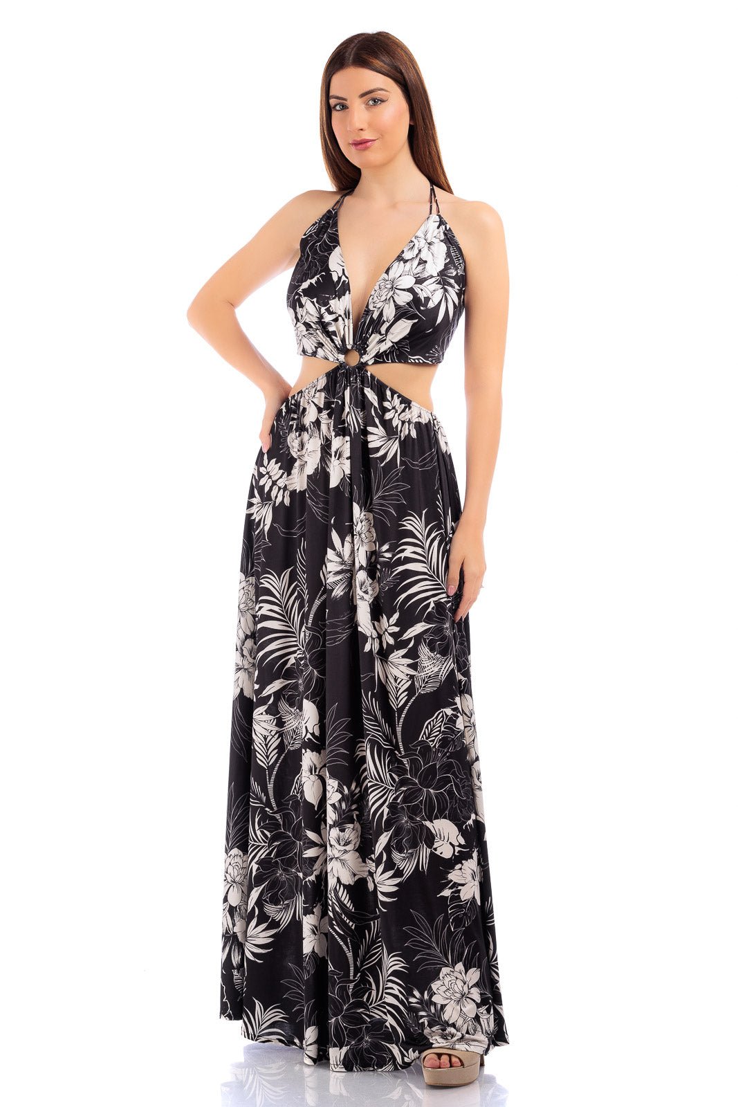 Sexy Hallow Out V-Neck Long Maxi Dress