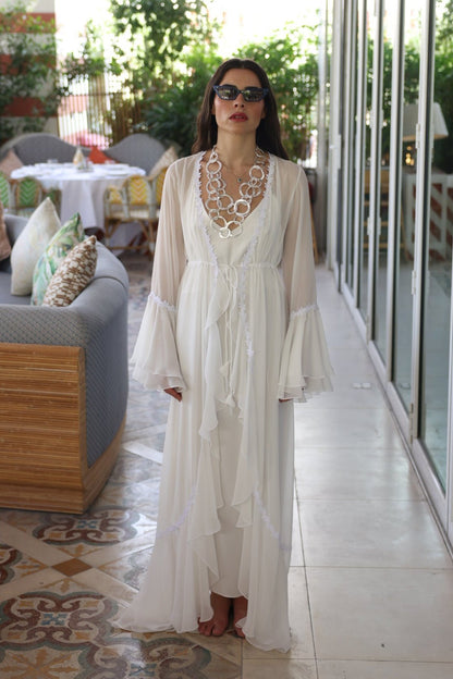 Sheer Chiffon Cover - Up with Lace Trim - Dresses - by CAPRI LIFESTYLE