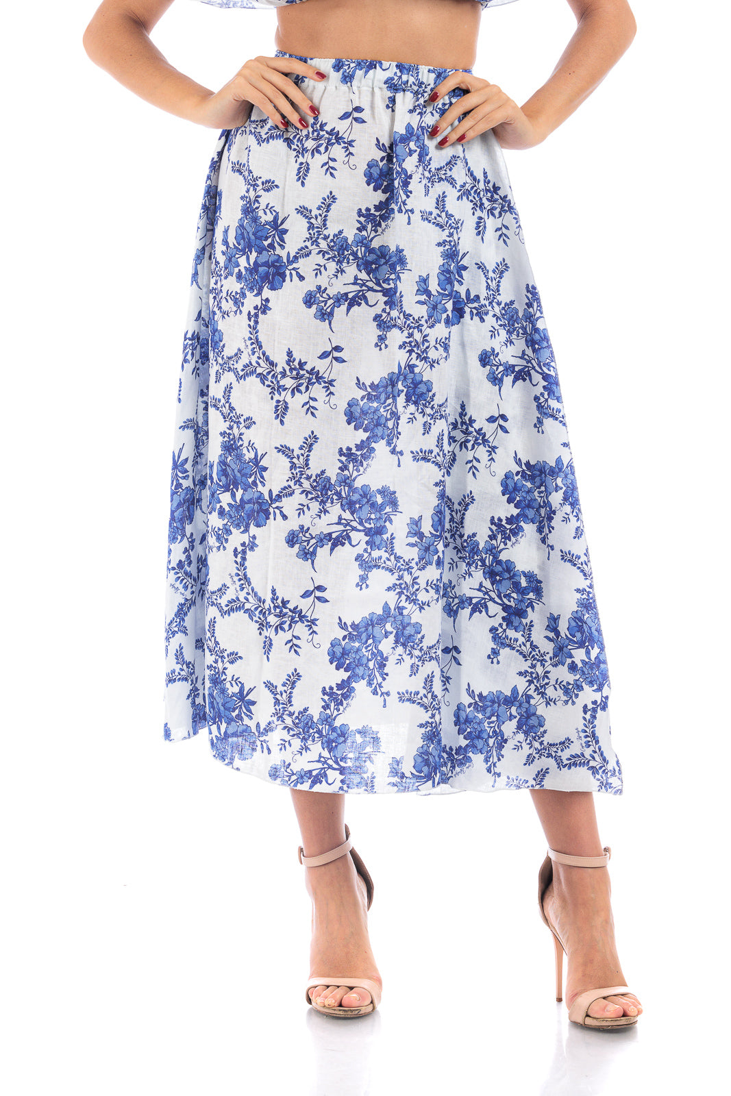 Linen Long Skirt Blue