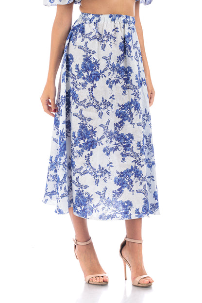 Linen Long Skirt Blue