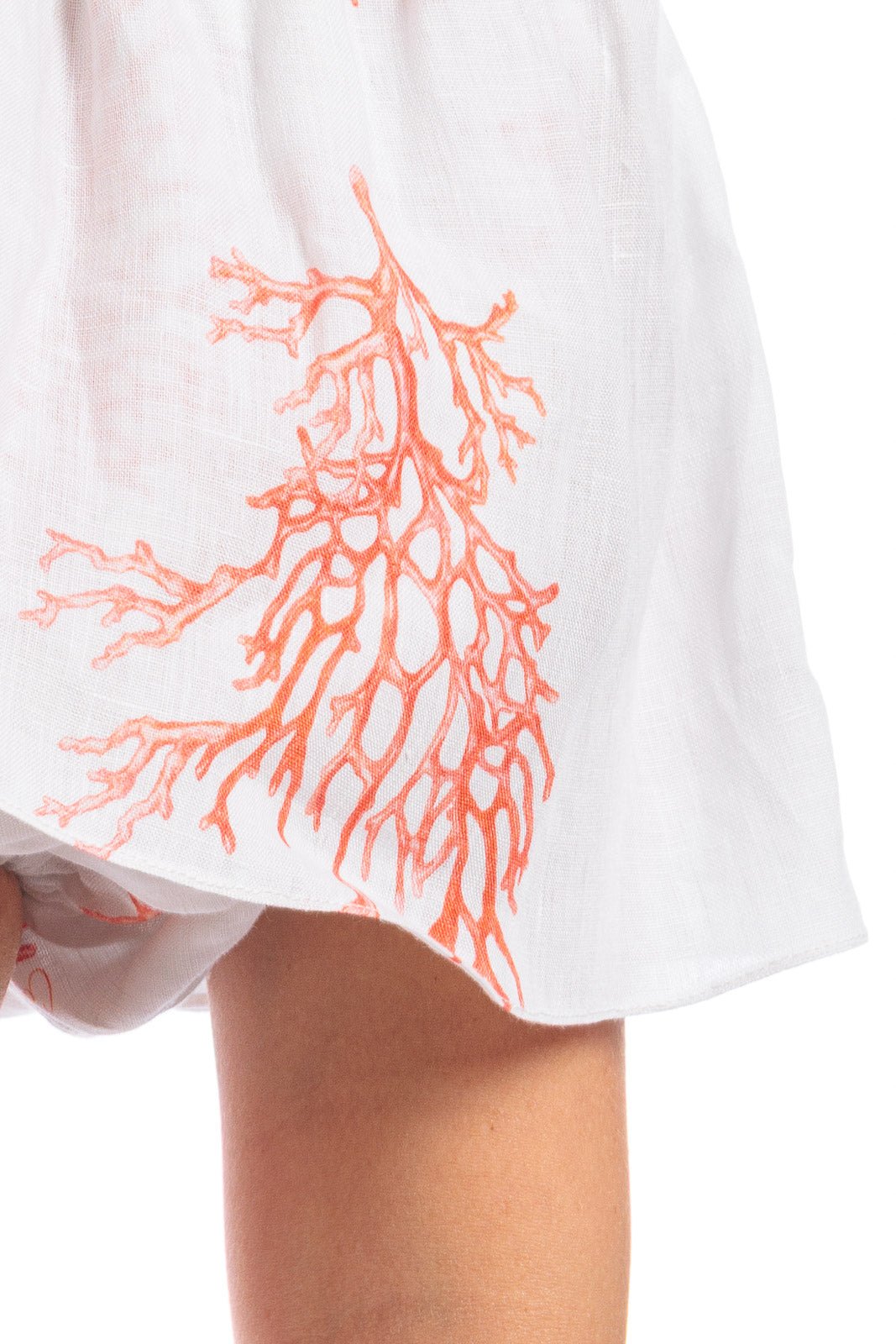 Sofia - Coral Branch Linen Off Shoulder Crop Top - Women&