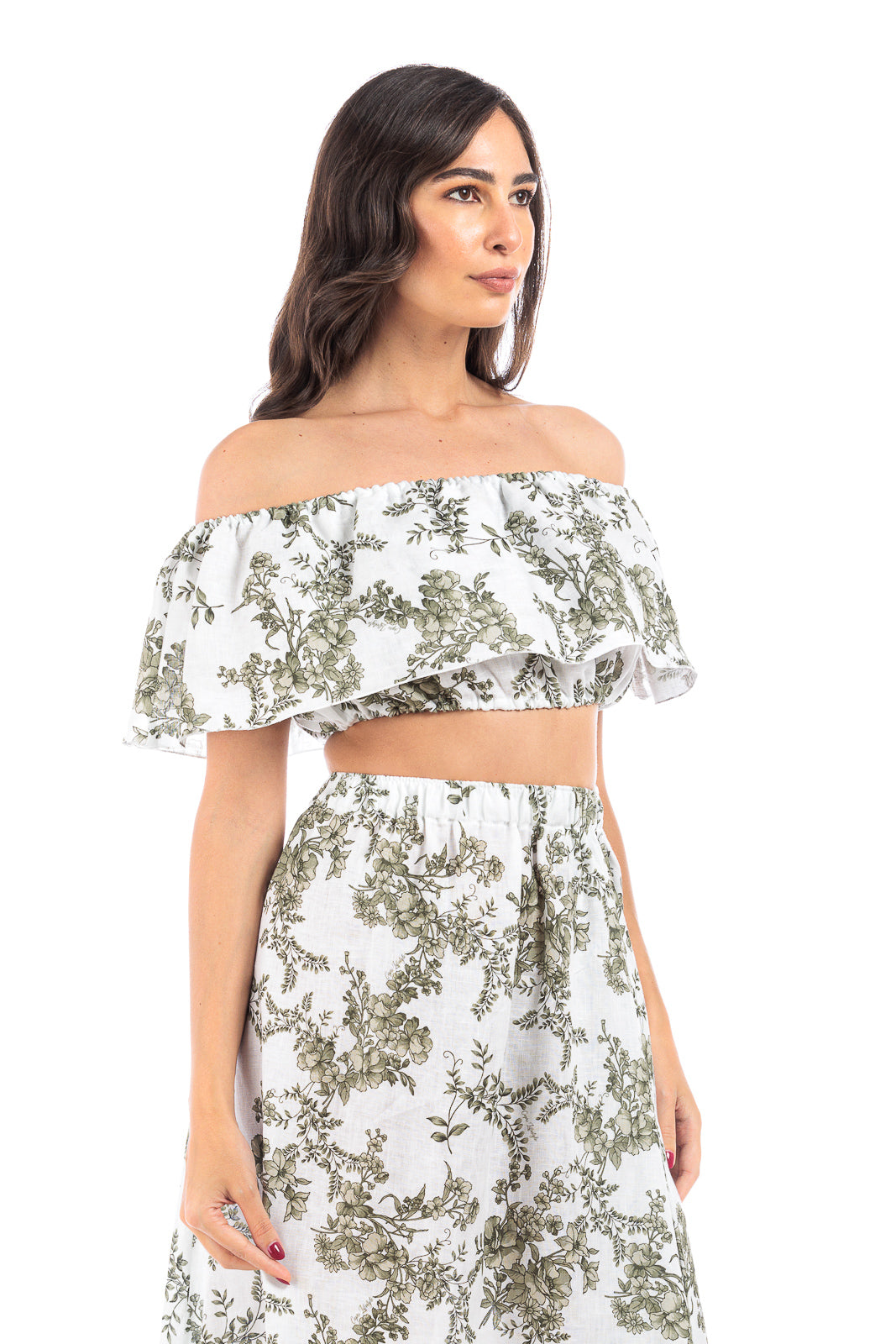 Linen Off-Shoulder Crop - Green
