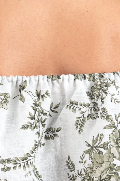 Linen Off-Shoulder Crop - Green