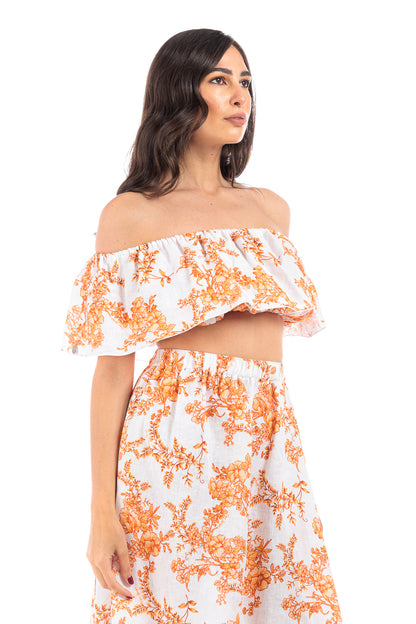 Linen Off-Shoulder Crop - Orange