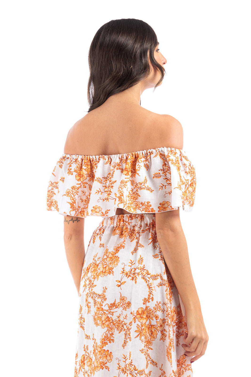 Linen Off-Shoulder Crop - Orange