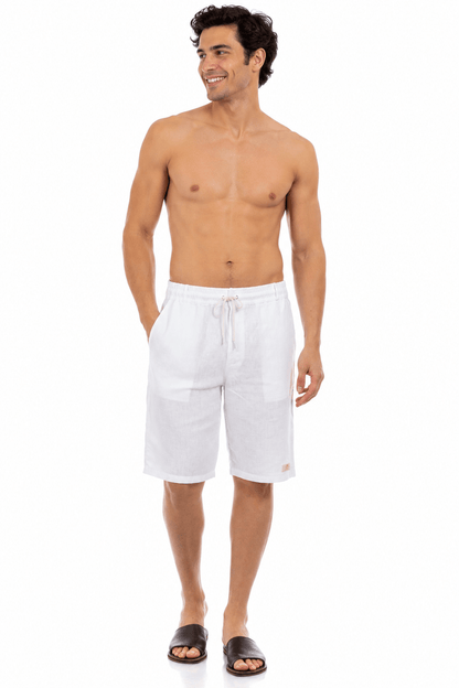 White Linen Drawstring Shorts - Linen Drawstring Shorts - by CAPRI LIFESTYLE