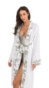 White Olive Linen Long Kimono with Flowery Belt - Beach Collection - Dresses - by CAPRI LIFESTYLE