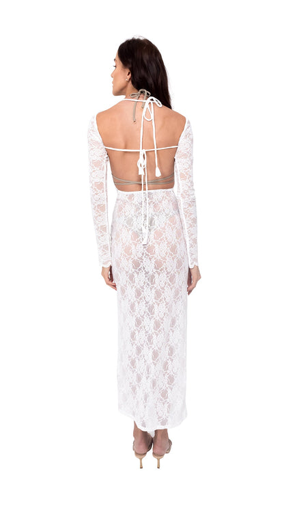 White Open Back Long Lace Dress - Beach Collection - Dresses - by CAPRI LIFESTYLE