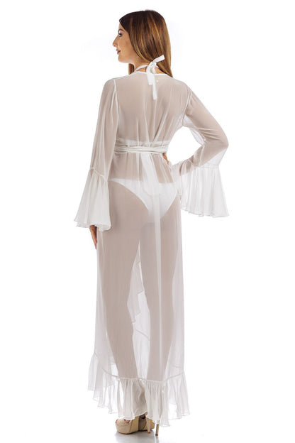 White Plain Long Chiffon Wrap Around Dress - Dresses - by CAPRI LIFESTYLE