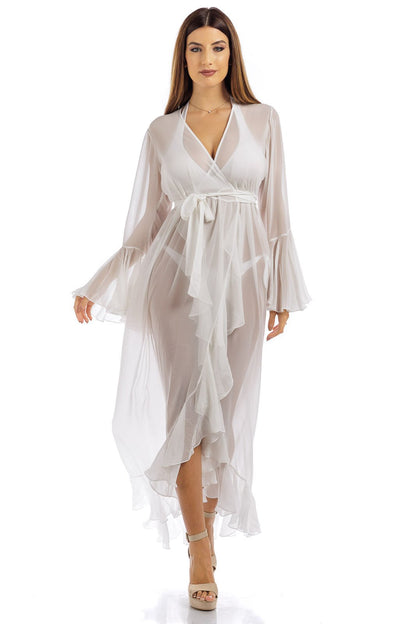 White Plain Long Chiffon Wrap Around Dress - Dresses - by CAPRI LIFESTYLE