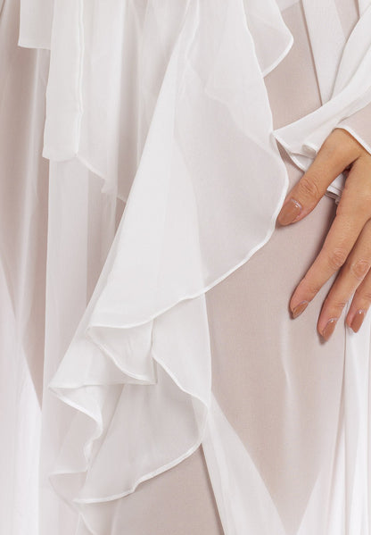 White Plain Long Chiffon Wrap Around Dress - Dresses - by CAPRI LIFESTYLE