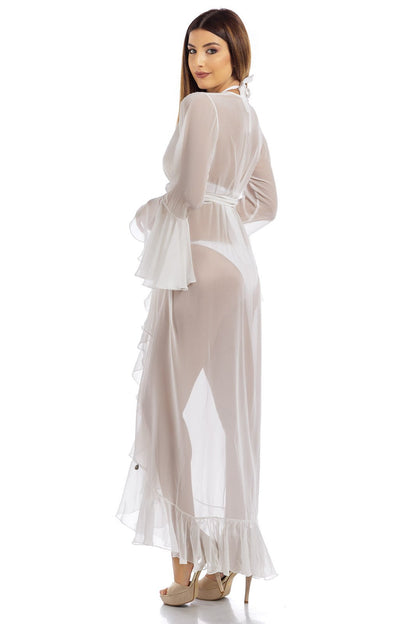 White Plain Long Chiffon Wrap Around Dress - Dresses - by CAPRI LIFESTYLE