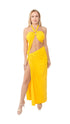 Yellow Criss Cross Front Cold Shoulder Dress with Ring - Dresses - by CAPRI LIFESTYLE