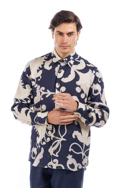 Pattern Full Button Linen Shirt