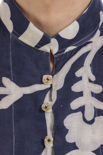 Pattern Half Split Button Linen Shirt