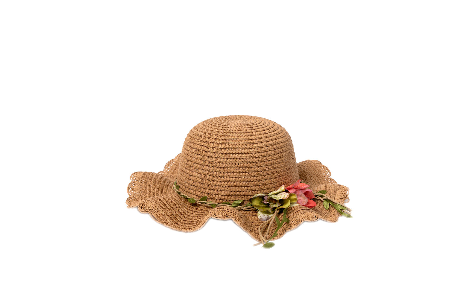 Cappello in paglia intrecciata a fiori