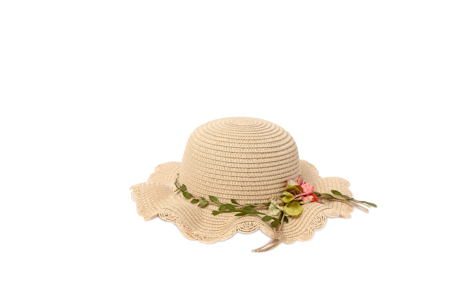 Cappello in paglia intrecciata a fiori