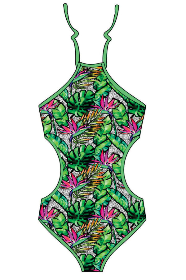 BCP001-Girls Trikini Cut Out One Piece Swimsuit - Beach Party Mood - CAPRI LIFESTYLE READY MADE GARMENTS TRADING L.L.C