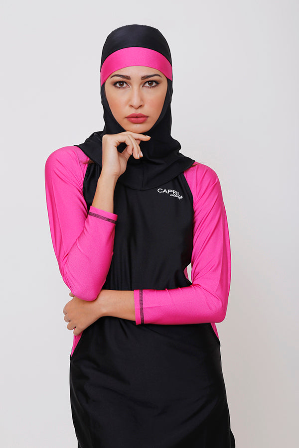 LBK16 -Women Burkini with Tight Leggings, Head Cover &amp; with Contrast Stitching - CAPRI LIFESTYLE READY MADE GARMENTS TRADING L.L.C