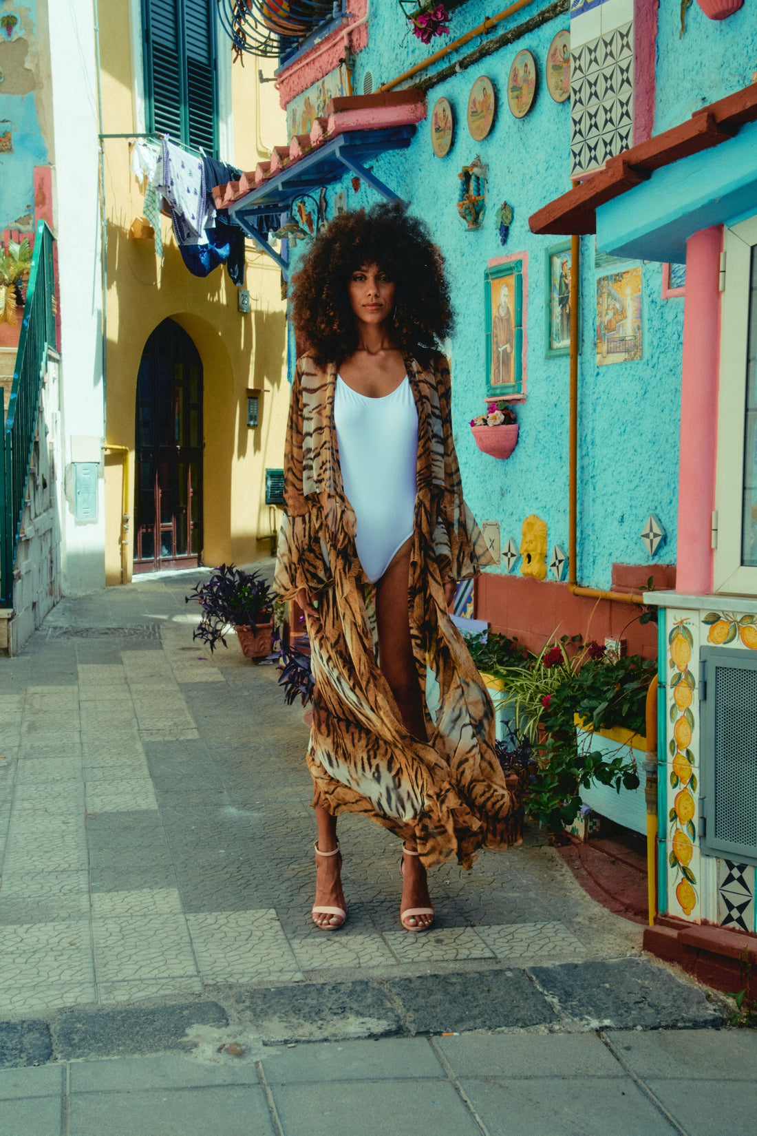 Copertura avvolgente in chiffon di seta animalier