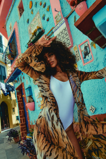 Copertura avvolgente in chiffon di seta animalier