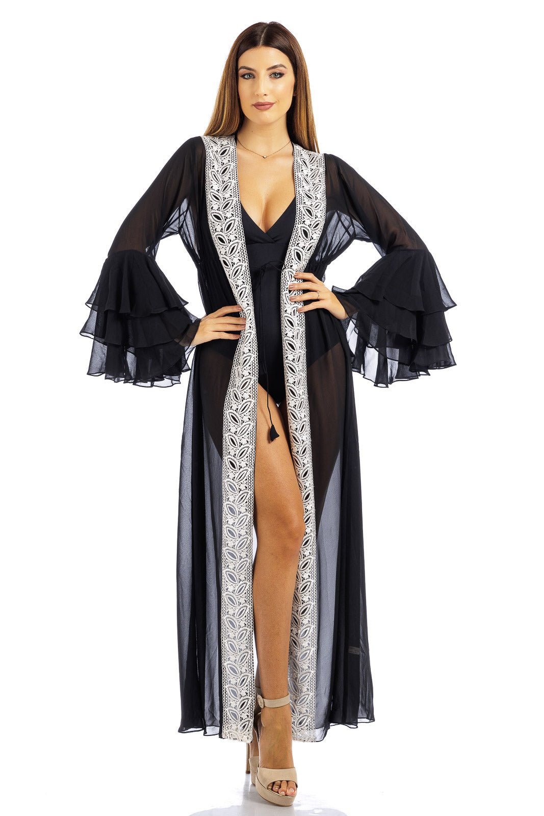 Abito in chiffon con bordo in pizzo