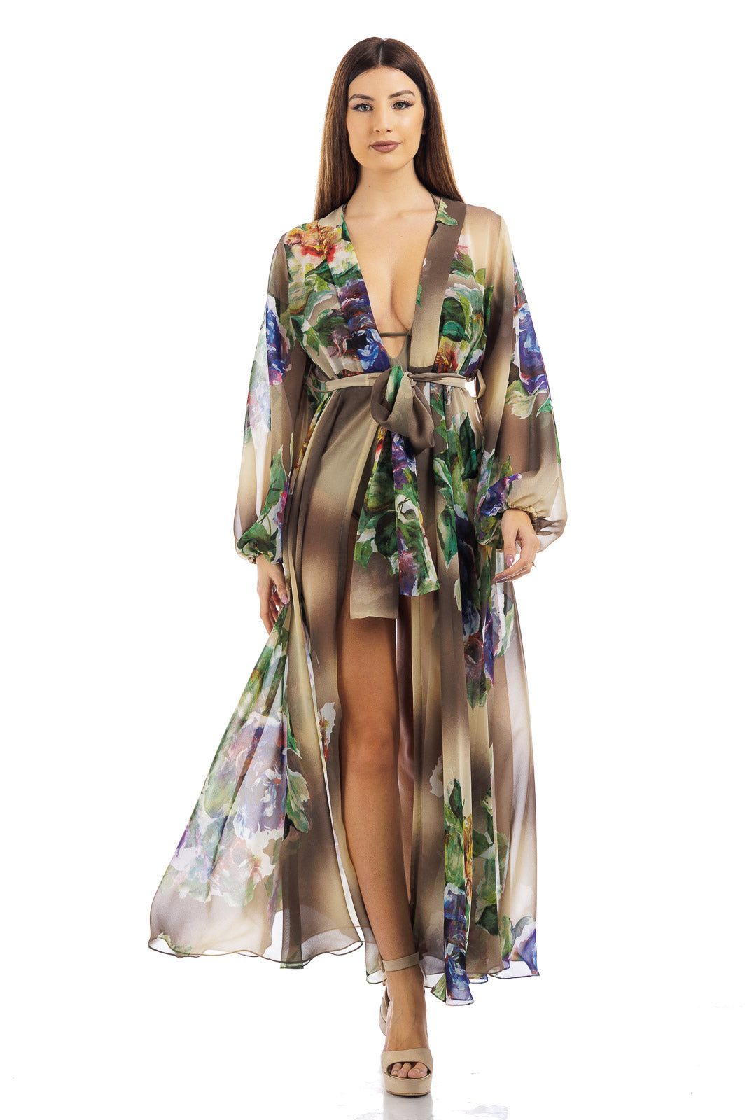 Silk Chiffon Flowery Robe