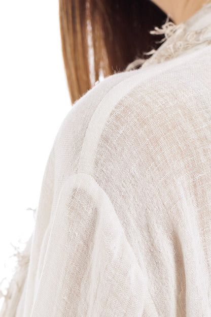 Feather Detailed Linen Abaya