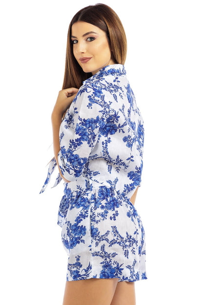 Flowery Linen Belted Cinched Short