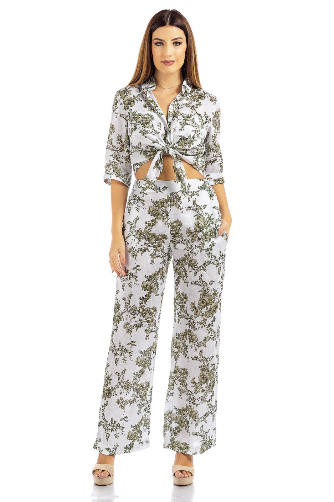 Pantaloni di lino a fiori