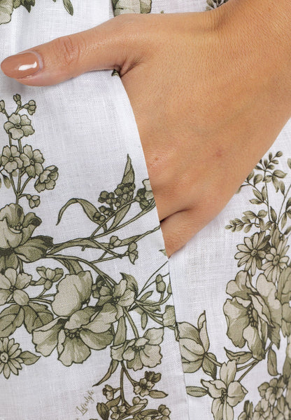 Flowery Linen Tie Front Crop Blouse