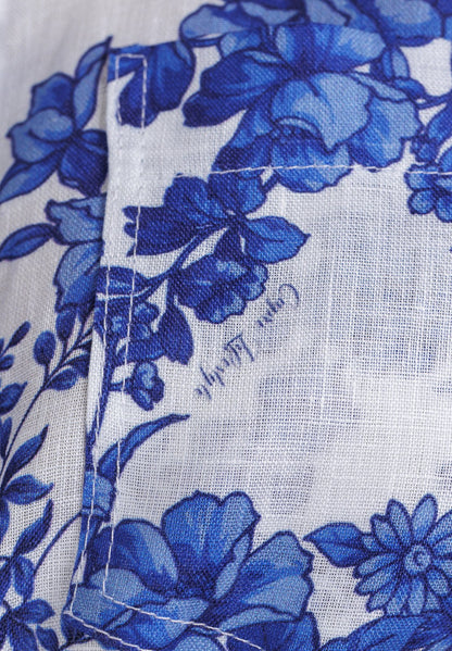 Flowery Linen Tie Front Crop Blouse