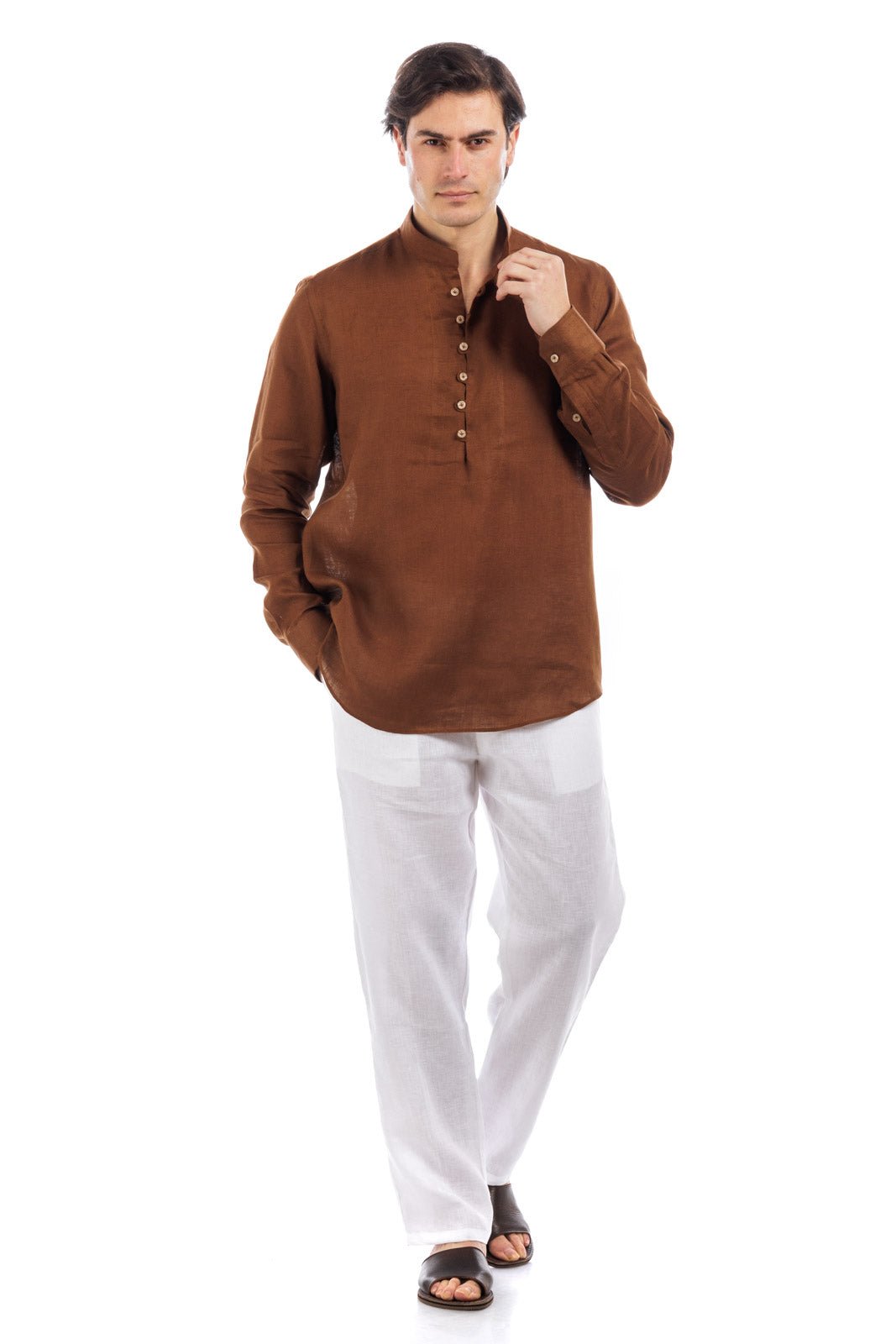 Camicia in lino con bottoni a metà spacco