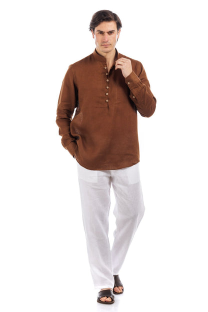 Camicia in lino con bottoni a metà spacco