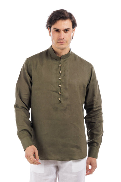 Camicia in lino con bottoni a metà spacco