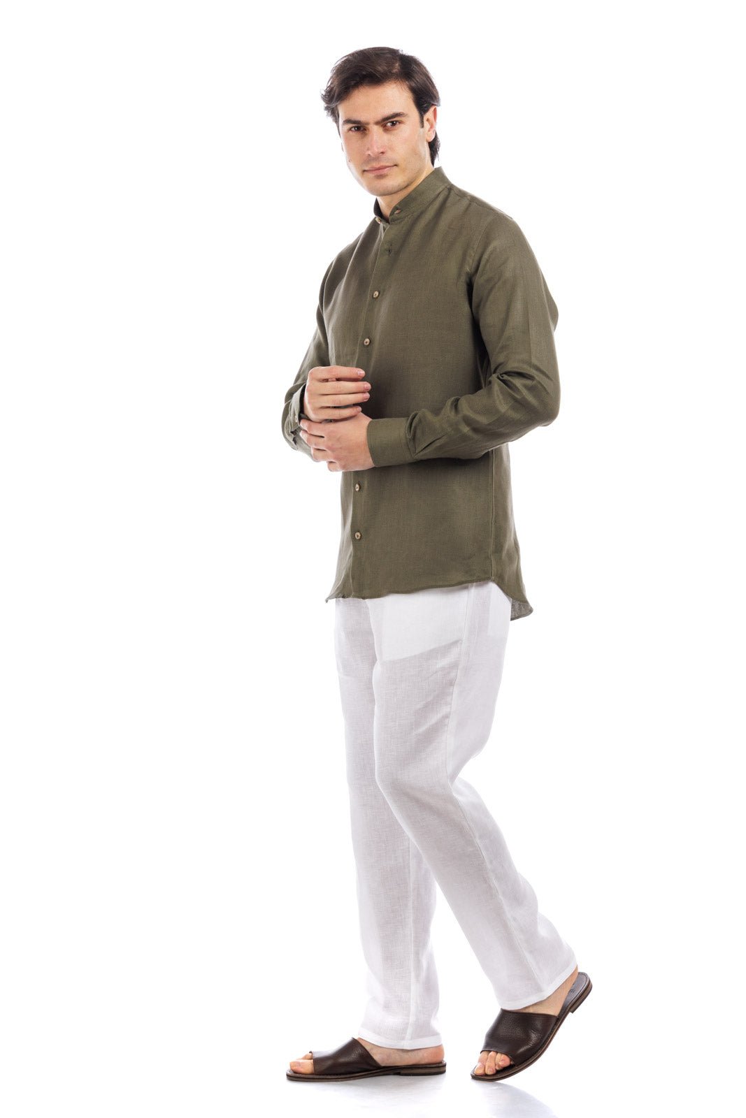 Korean Collar Linen Shirt