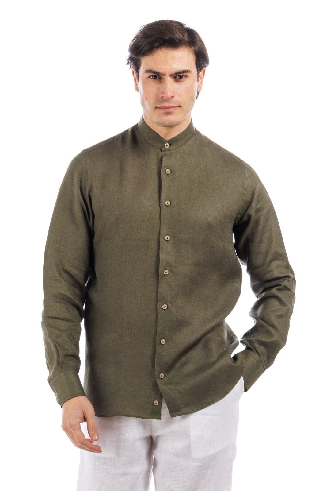 Korean Collar Linen Shirt