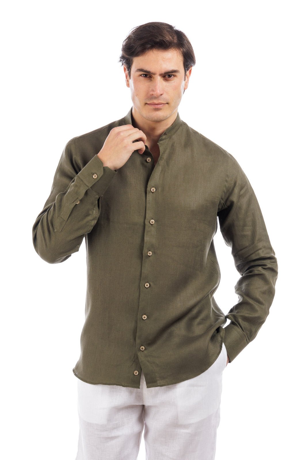 Korean Collar Linen Shirt