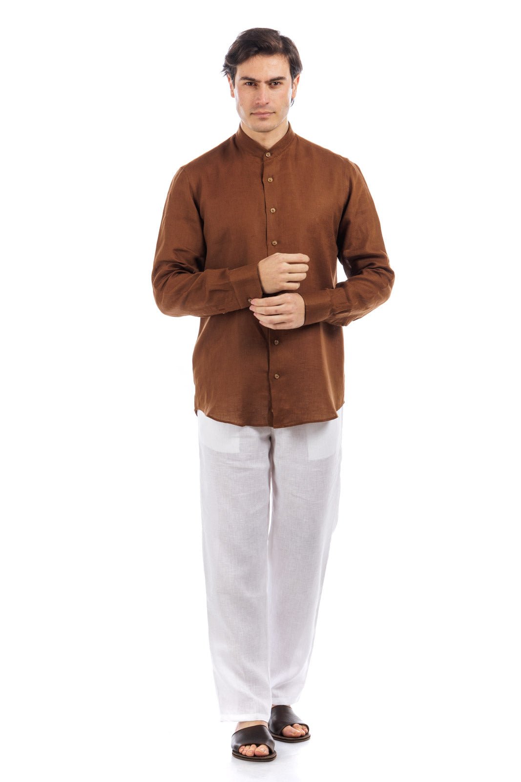 Korean Collar Linen Shirt