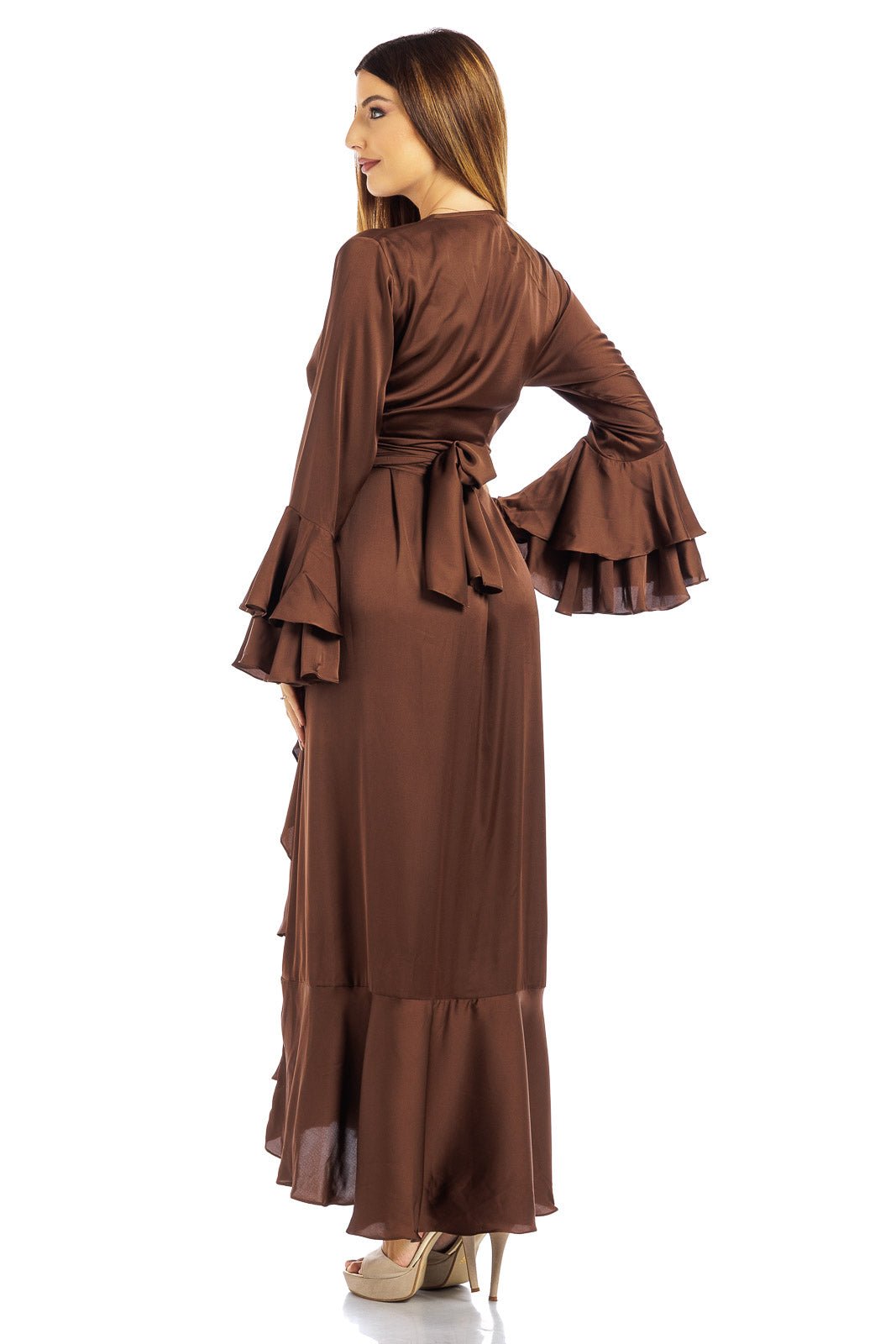 Abito lungo in seta tinta unita